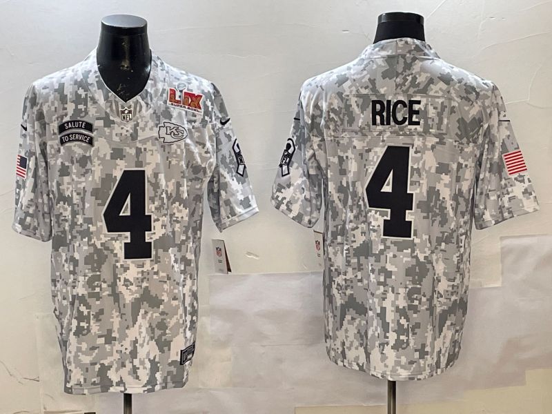 Men Kansas City Chiefs 4 Rice Camo 2025 Nike Salute to Service Limited NFL Jersey style 3